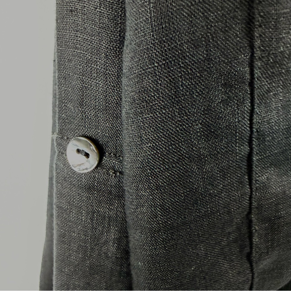 Magaschoni Black 100% Linen Button Down Shirt Roll Tab Sleeve Medium - Picture 15 of 15